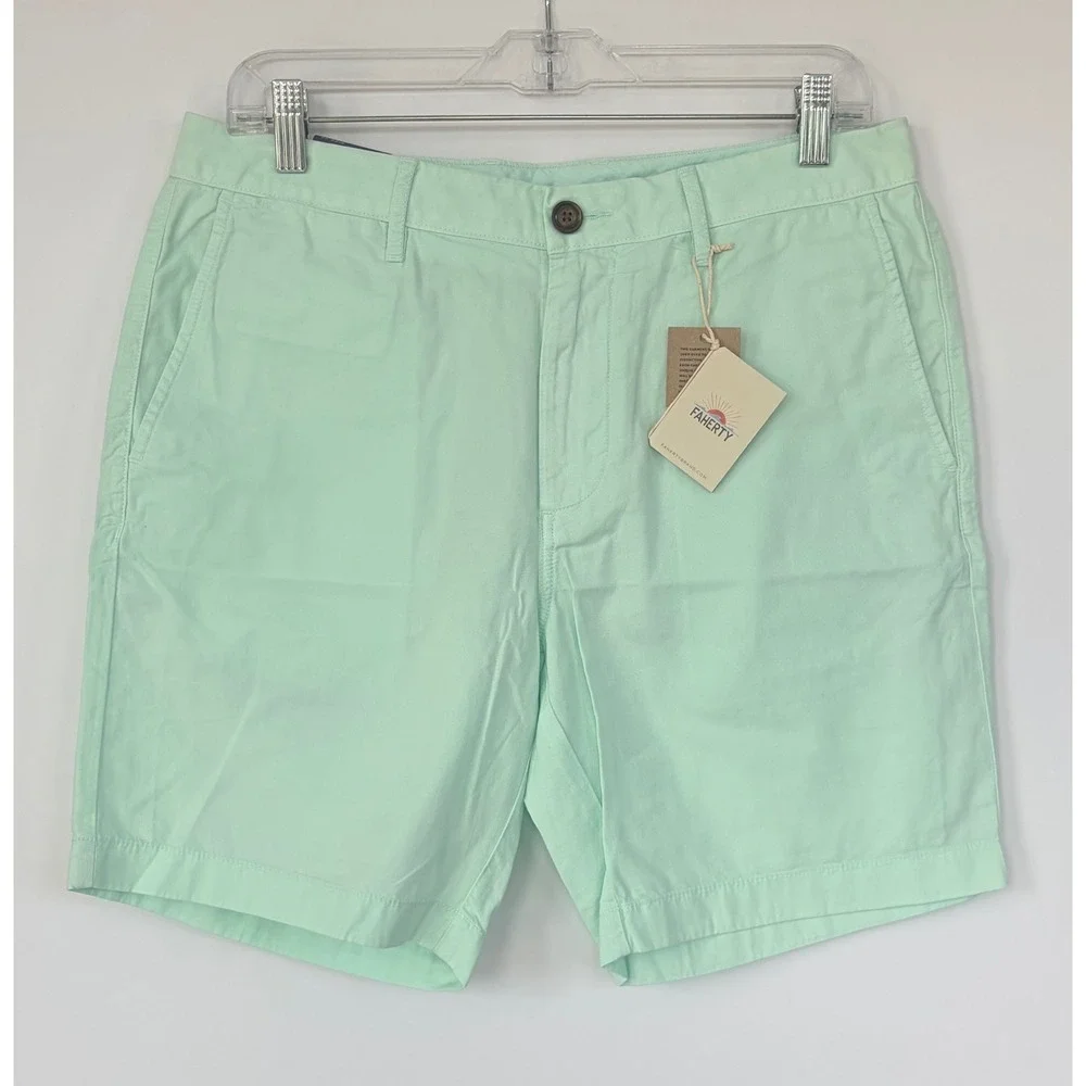 Faherty All Day Harbor Short Mens 32 Mint Green Pima Cotton Tencel New - Picture 1 of 5